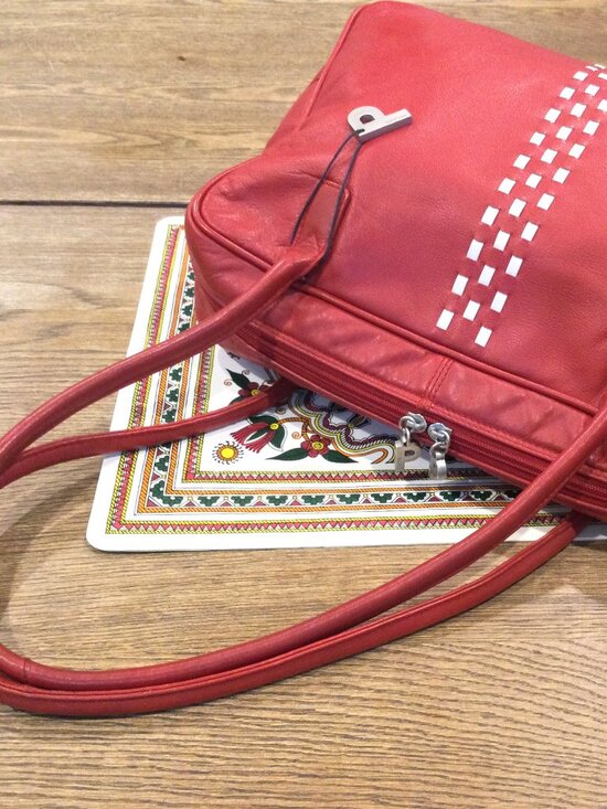 PICARD Red Leather Handbag Top Handle Medium Zip Bag - Picture 2 of 11